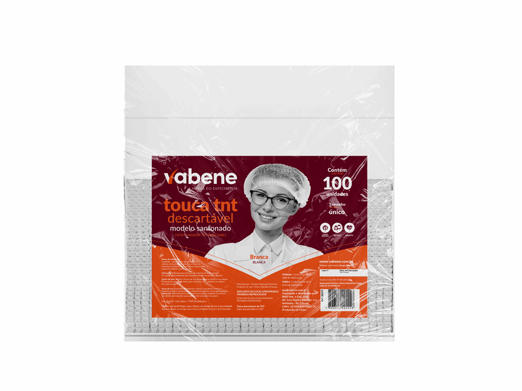 Pacote original de touca TNT descartável branca Vabene